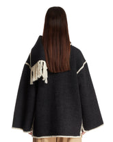 Black Wool Scarf Jacket | PDP | Antonia