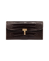 Brown T-Lock Croc-Print Wallet | PDP | Antonia
