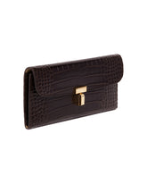 Brown T-Lock Croc-Print Wallet | PDP | Antonia