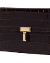 Brown T-Lock Croc-Print Wallet | PDP | Antonia