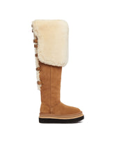 UGG X Sacai Beige Thigh-High Leather Boots | PDP | Antonia