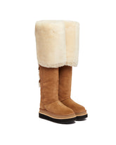 UGG X Sacai Beige Thigh-High Leather Boots | PDP | Antonia