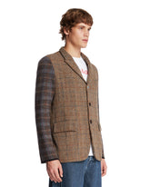 Beige Checked Patchwork Blazer | PDP | Antonia