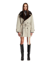 Gray Faux Fur-Lined Double-Breasted Trench Coat | PDP | Antonia