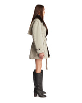 Gray Faux Fur-Lined Double-Breasted Trench Coat | PDP | Antonia