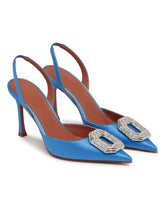 Light Blue Satin Camelia Slingback Pumps | PDP | Antonia