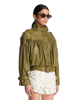 Green Cropped Leather Jacket | PDP | Antonia