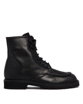 Black Leather Lace-Up Ankle Boots | PDP | Antonia