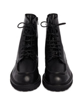 Black Leather Lace-Up Ankle Boots | PDP | Antonia