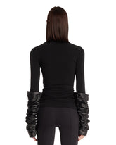 Black Camie Top with Leather Sleeves | PDP | Antonia