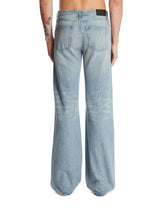 Blue Denim Flare Trousers with Horsebit | PDP | Antonia