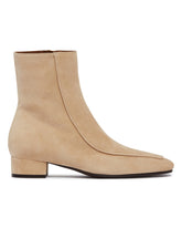 Beige Suede Shadow Ban Ankle Boots | PDP | Antonia
