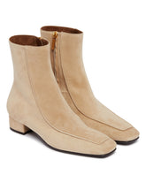 Beige Suede Shadow Ban Ankle Boots | PDP | Antonia