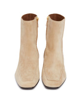 Beige Suede Shadow Ban Ankle Boots | PDP | Antonia