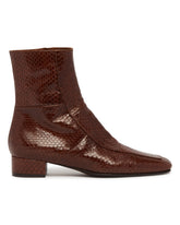 Brown Leather Shadow Ban Ankle Boots | PDP | Antonia