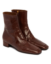 Brown Leather Shadow Ban Ankle Boots | PDP | Antonia