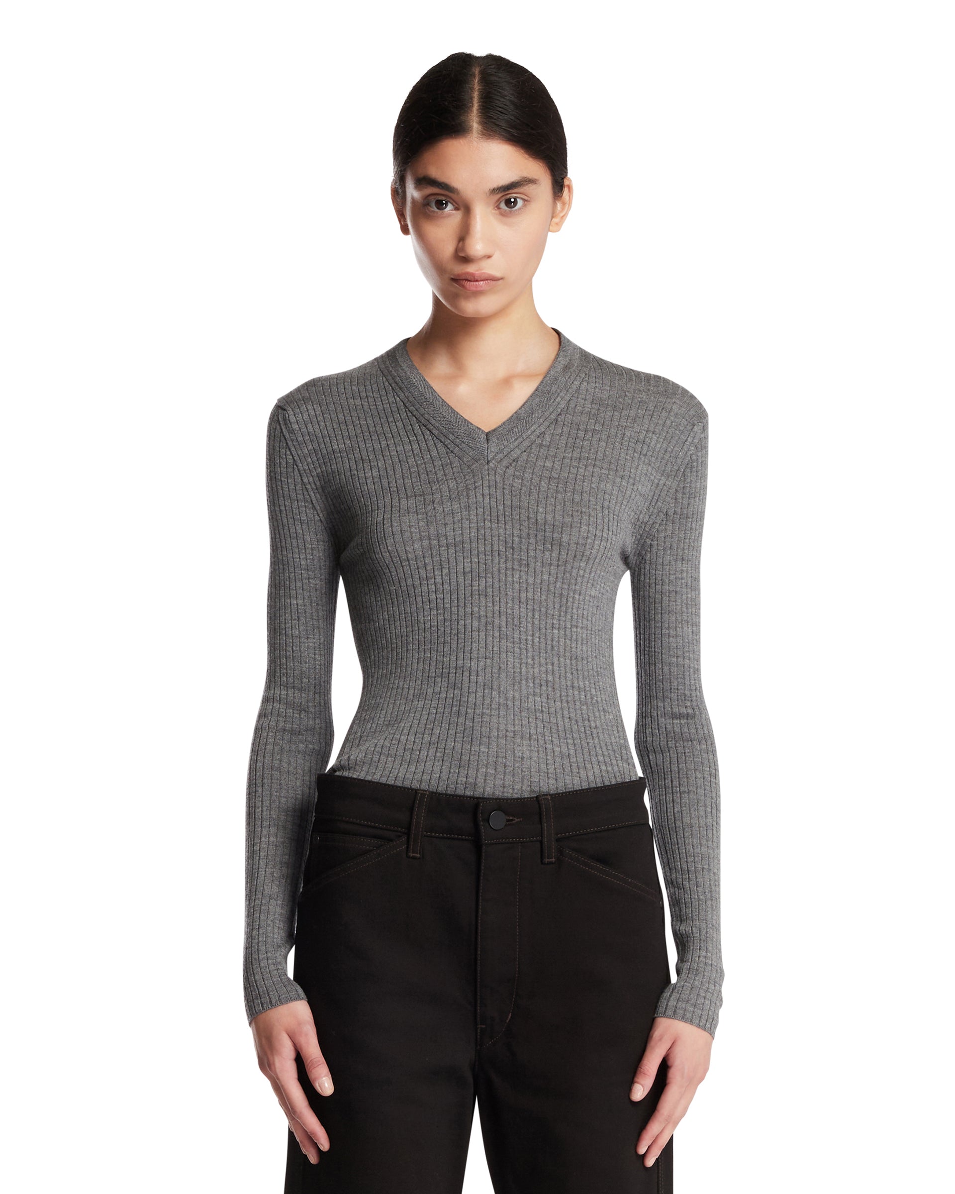 Gray Ribbed Wool and Silk Top | JIL SANDER - Antonia