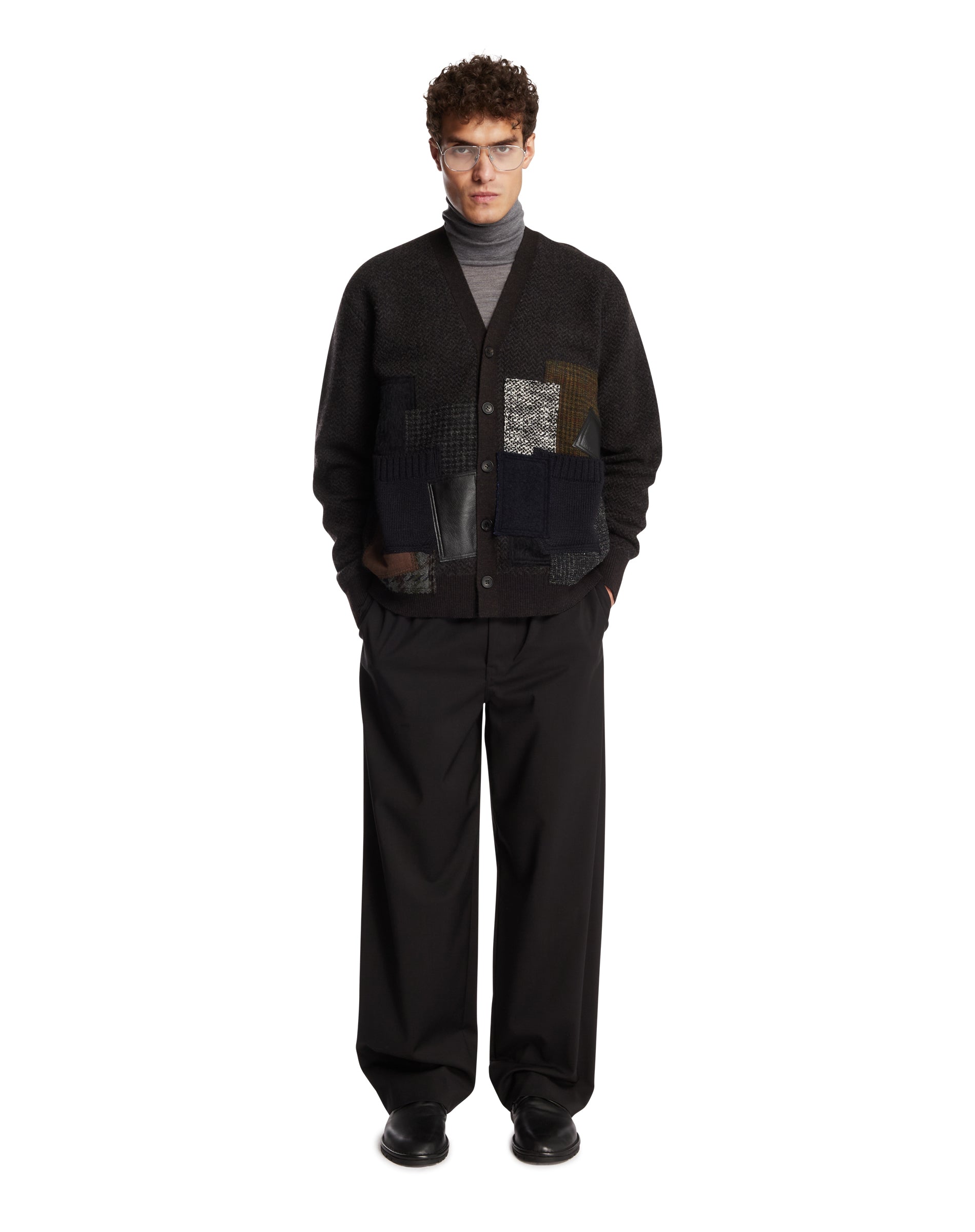 Brown Wool Patchwork Cardigan | JUNYA WATANABE - Antonia