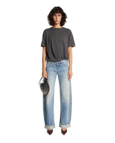 Blue Karo Barrel Jeans | PDP | Antonia