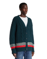 Green Striped Textured Wool Cardigan | PDP | Antonia