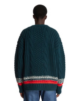 Green Striped Textured Wool Cardigan | PDP | Antonia