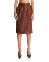 Brown Leather Midi Skirt | PDP | Antonia