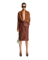 Brown Leather Midi Skirt | PDP | Antonia