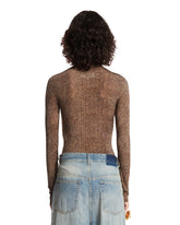 Brown Chevron Sheer Bodysuit | PDP | Antonia