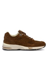 Brown Made in UK 991V1 Luxe Suede Sneakers | PDP | Antonia