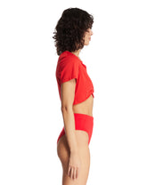 Red NikeSKIMS Short-Sleeve V-Neck Crop Top | PDP | Antonia