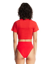 Red NikeSKIMS Short-Sleeve V-Neck Crop Top | PDP | Antonia