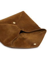 Brown Suede Large Cassandre Envelope Pouch | PDP | Antonia