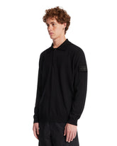 Black Long-Sleeve Wool Polo Shirt | PDP | Antonia