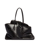 Brown Medium Croco Print Leather Passeggiata Bag | PDP | Antonia