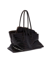 Brown Medium Croco Print Leather Passeggiata Bag | PDP | Antonia