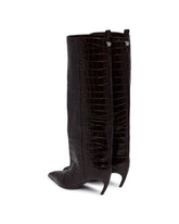Brown Lea Python-Print Leather Boots | PDP | Antonia