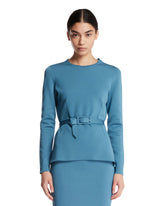 Light Blue Crew Neck Top with Belt | PDP | Antonia