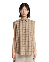 Beige Checked Sleeveless Shirt | PDP | Antonia