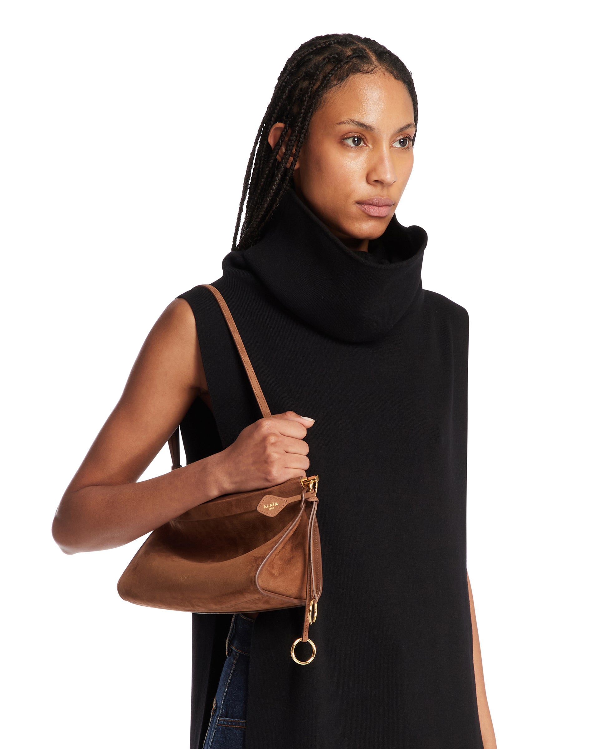 Brown Medium Le Click East West Leather Bag | ALAIA - Antonia