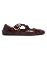 Brown Python-Print Crisscross Flat Ballet Flats | PDP | Antonia