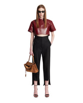 Burgundy Leather Cropped T-Shirt | PDP | Antonia