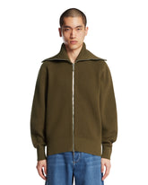 Green Wool and Cotton Zip Cardigan | PDP | Antonia