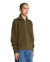 Green Wool and Cotton Zip Cardigan | PDP | Antonia