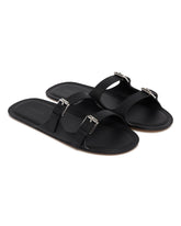 Black Leather Flat Sandals | PDP | Antonia