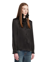 Black Silk Satin Bow Shirt | PDP | Antonia