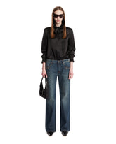 Black Silk Satin Bow Shirt | PDP | Antonia