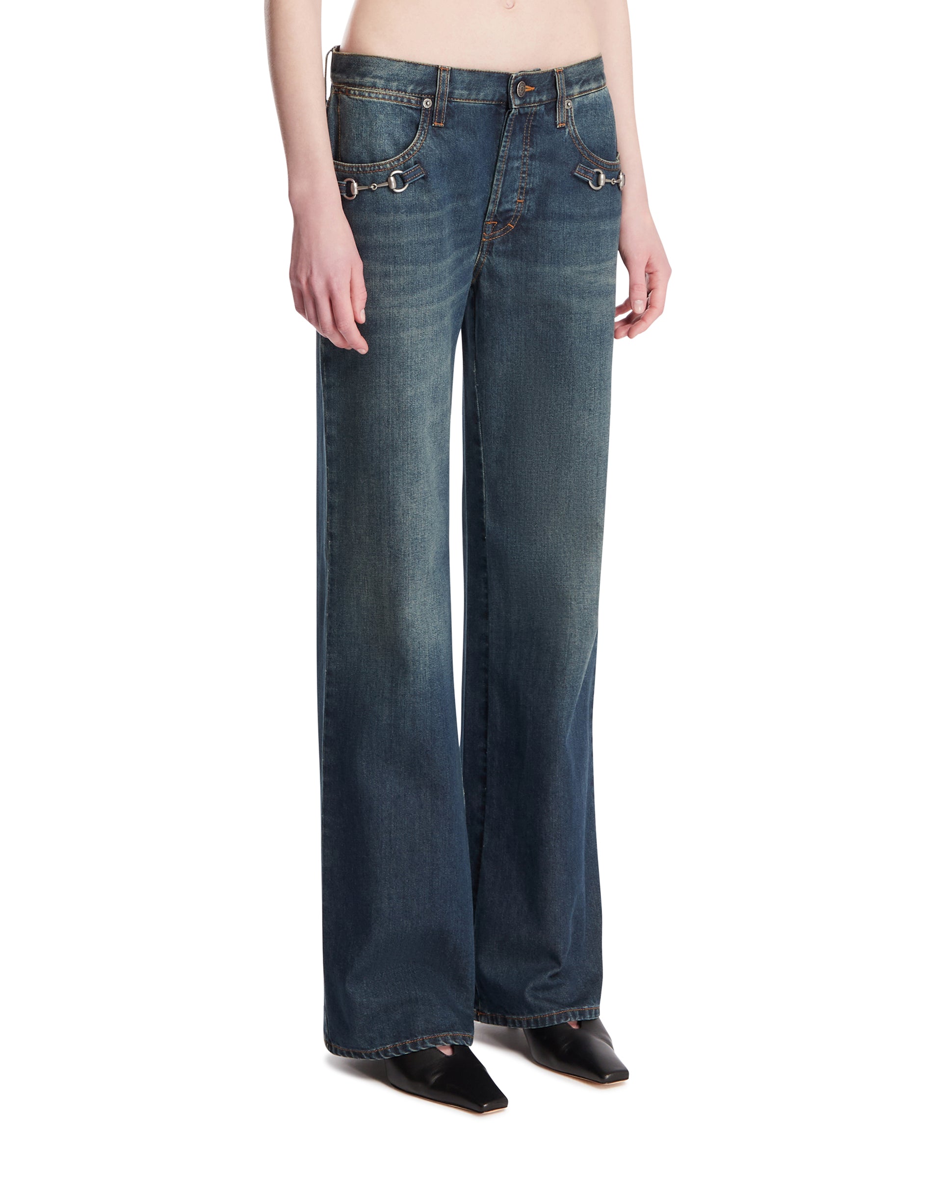 Blue Horsebit Denim Pants | GUCCI - Antonia