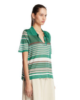 Green Striped Satin Pique Polo | PDP | Antonia