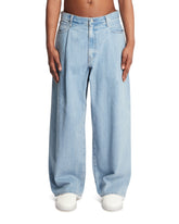 Blue Tab Shortened Wide-Pleated Blue Jeans | PDP | Antonia