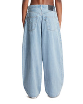 Blue Tab Shortened Wide-Pleated Blue Jeans | PDP | Antonia